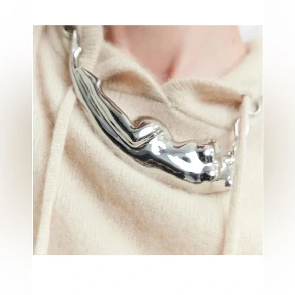 Zara Abstract Sculptured Torso Body Silver Chain Link Necklace Bold Artsy NWT - Picture 7 of 12